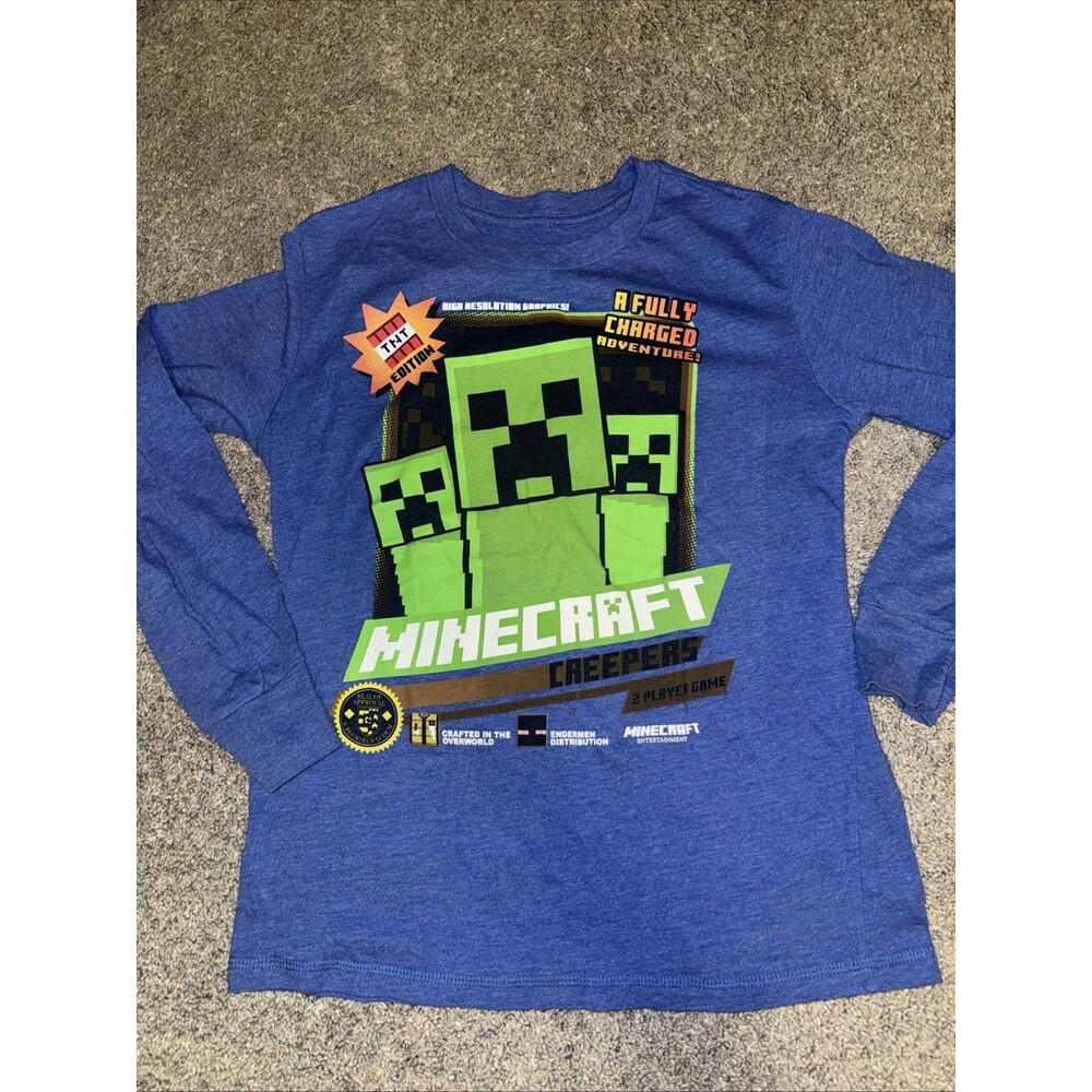 Mojang Minecraft LS Blue Shirt Youth Boys Minecraft Creeper Med JINX TNT EDITION